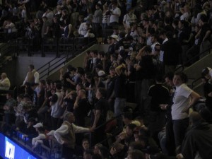 Villanova students reacting to the foul with 5.5 seconds left