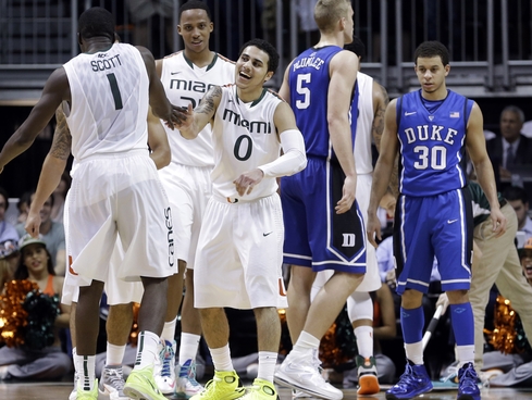 Miami crushed Duke, 90-63, earlier in ACC play but still find themselves ranked below the Blue Devils. (AP Photo)