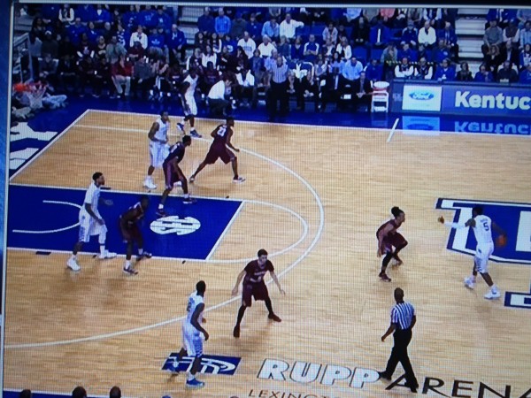 A man to man defense by EKU is broken down with penetration. 