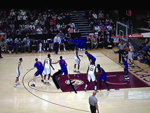 A&M lines up for an inbound play (Screen grab via ESPN). 