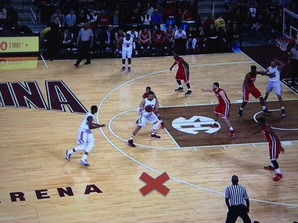 X marks the spot (screen grab from ESPN). 