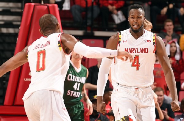 Maryland's Rasheed Sulaimon (#0) and Robert Carter (#4) make their return to ACC country in Tuesday's Main Event at the Dean Smith Center. (www.umterps.com)