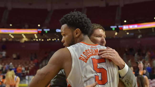Brad Brownell hopes for a return to the Big Dance may depend on whether or not Jaron Blossomgame returns to Clemson for another year. (AP Photo/Richard Shiro)