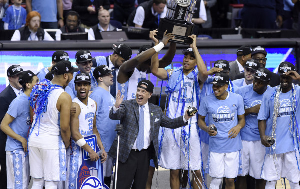 North Carolina celebrates winning the championship game of the 2016 New York Life ACC Tournament in Washington, DC, Saturday, March 12, 2016. (Photo by Liz Condo, theACC.com)